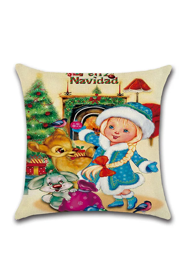 Reindeer Trees Gifts Litter Girl Print Christmas Throw Pillow Cover-elleschic