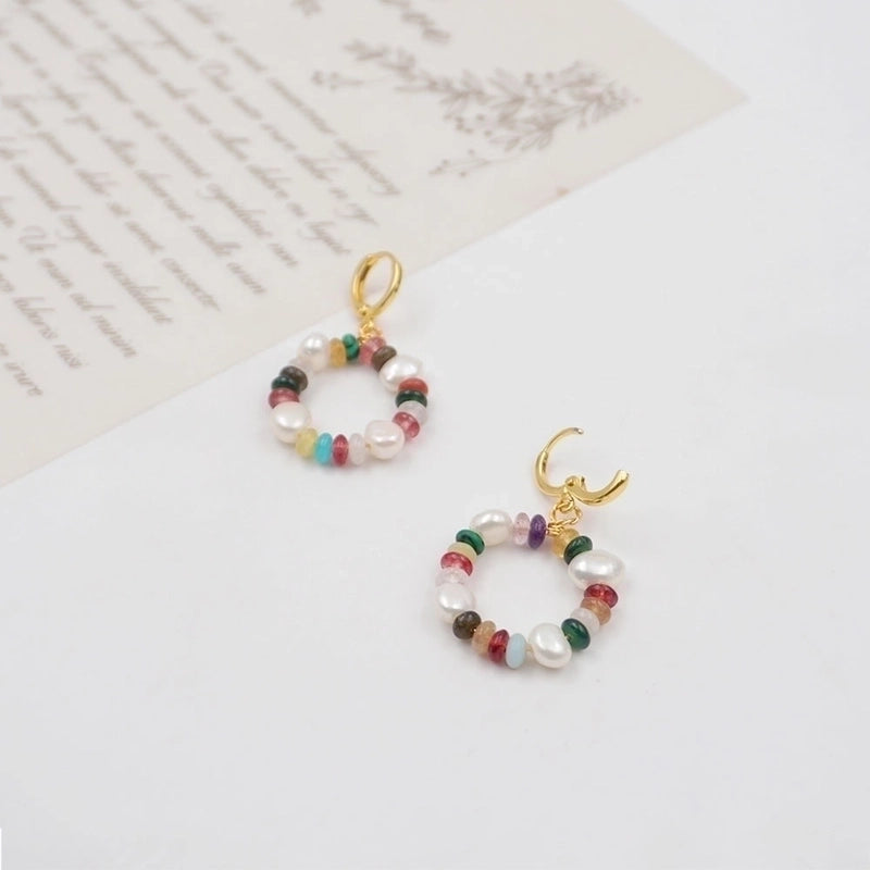 1 Pair Vintage Style Minimalist Geometric Beaded Natural Stone Freshwater Pearl Copper Gold Plated Drop Earrings