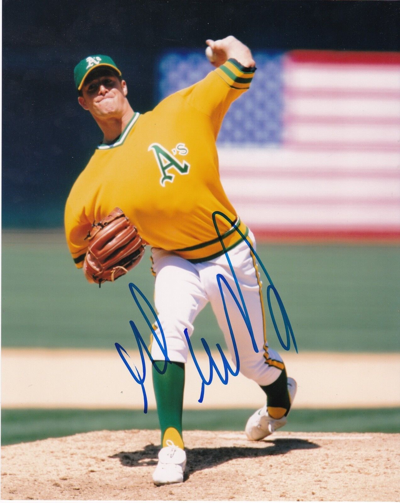 MARK MULDER OAKLAND A'S ACTION SIGNED 8x10