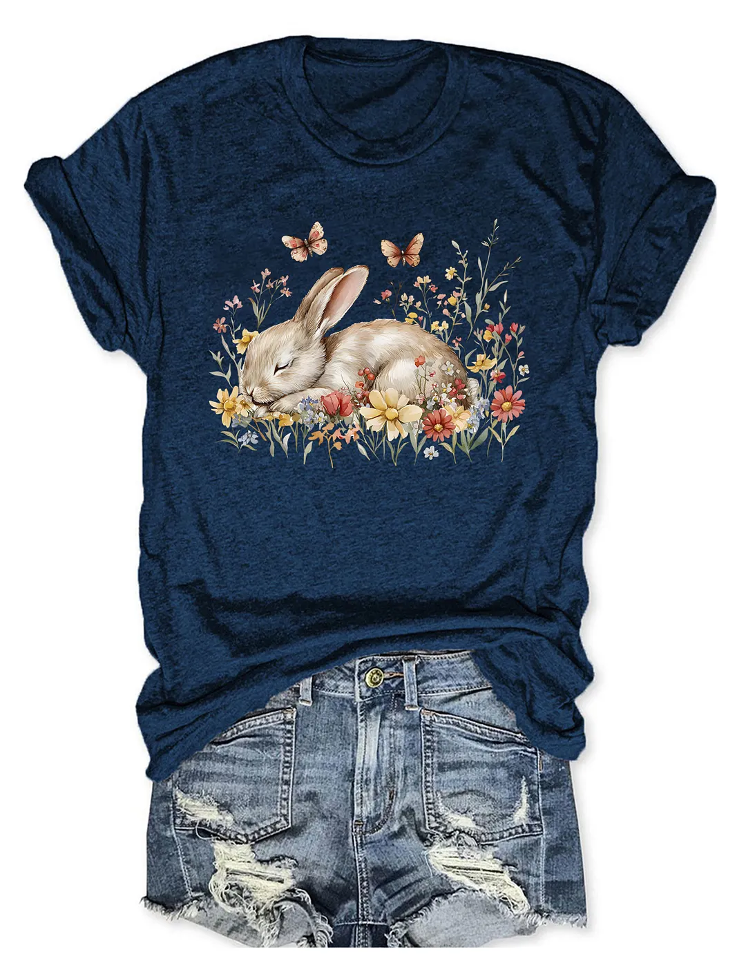 Boho Floral Bunny Rabbit T-shirt