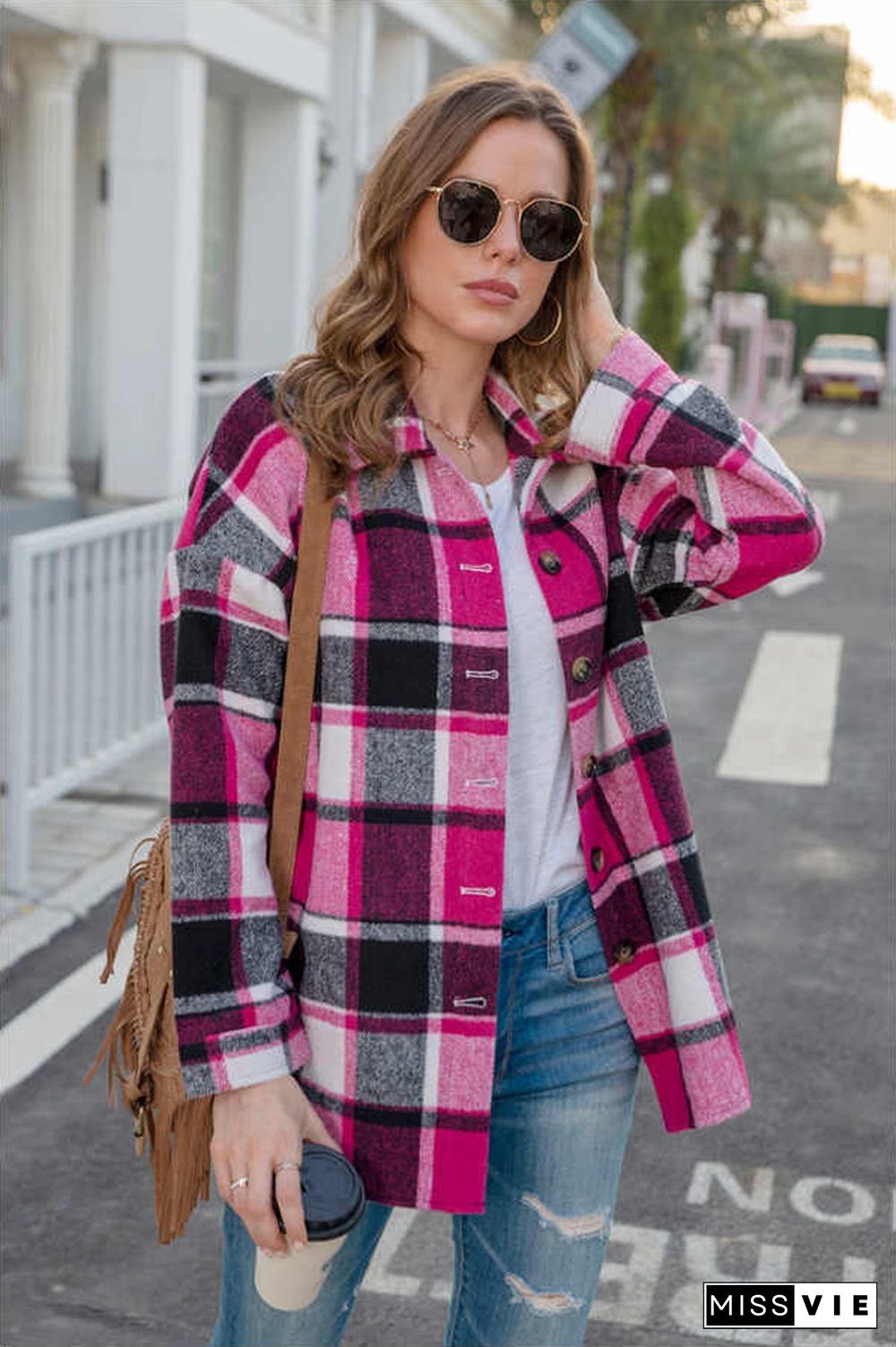 Fashion Regular Plaid Loose Shirt Coat