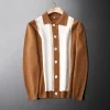 Men's Luxury Business Lapel Color Block Cardigan Sweater