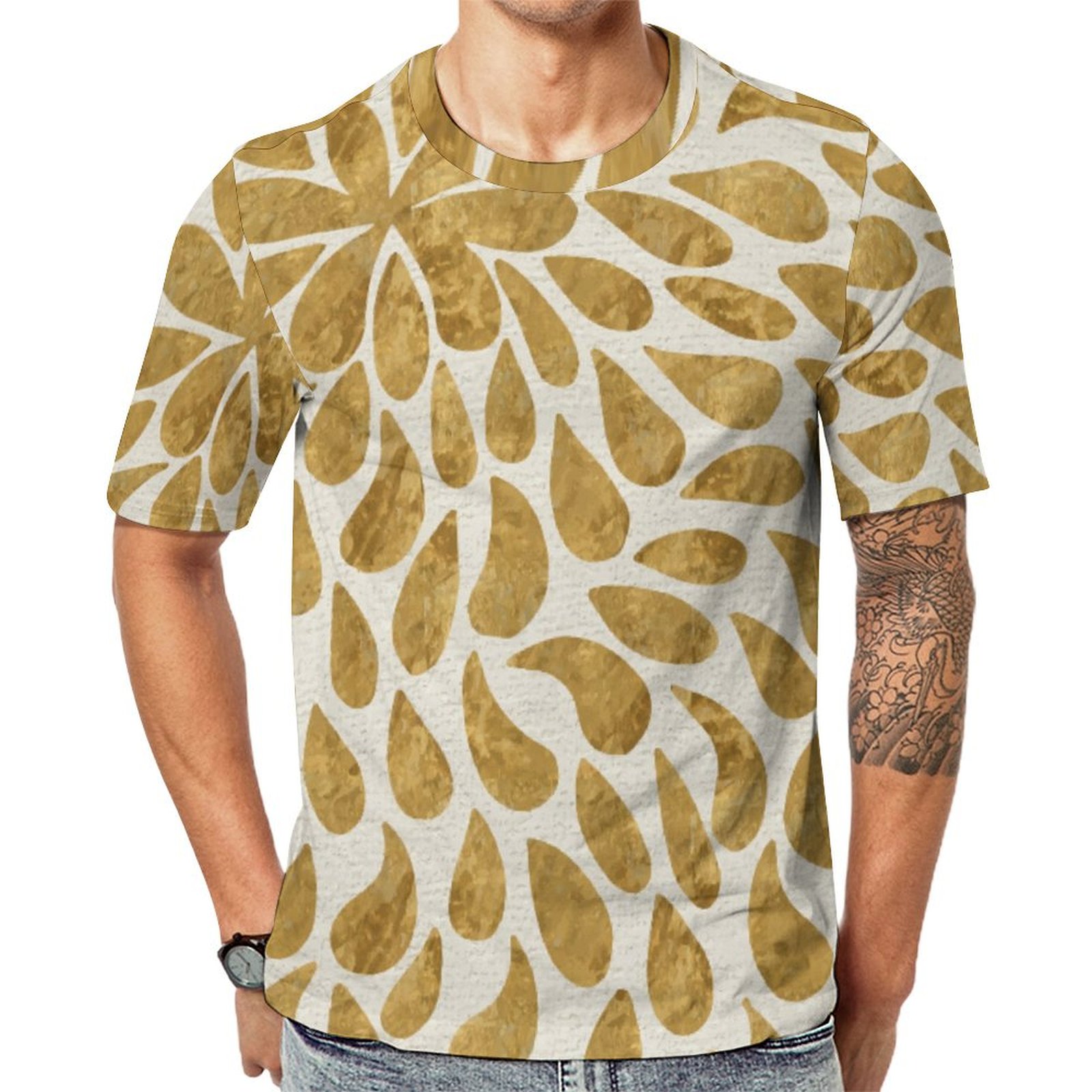 Elegant Unique Bridal Golden Leaves Short Sleeve Print Unisex Tshirt Summer Casual Tees for Men and Women Coolcoshirts