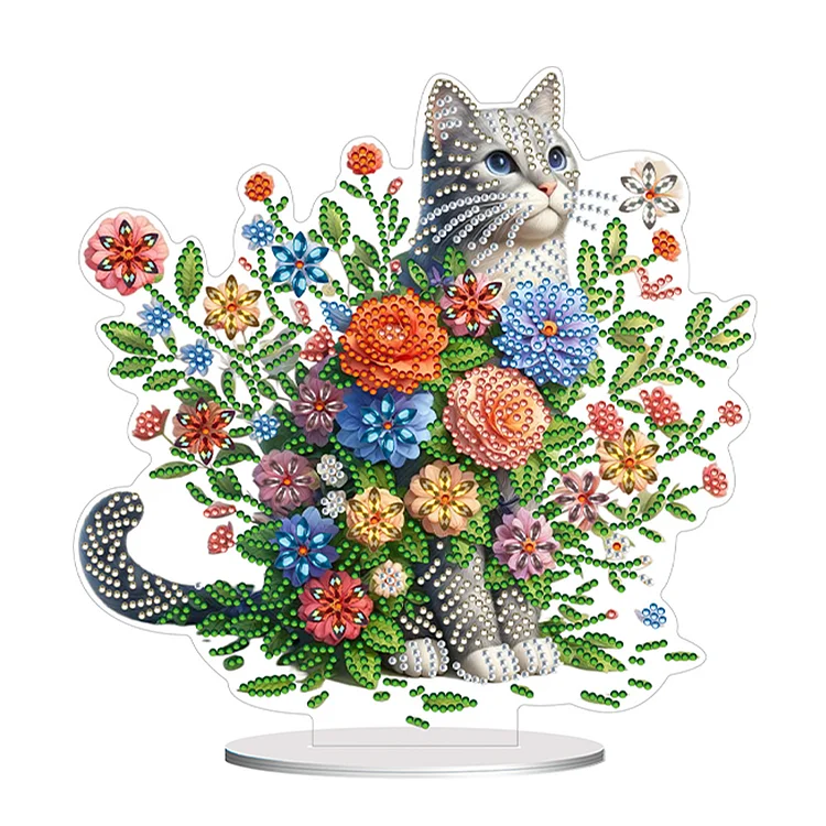 Single-Side Special Shape Desktop Diamond Art Kit for Home Decor (Flower Cat)