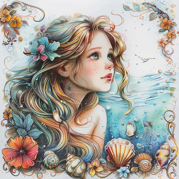 Beautiful Flower Mermaid-Full Round/AB Round Diamond Painting- 40*40CM