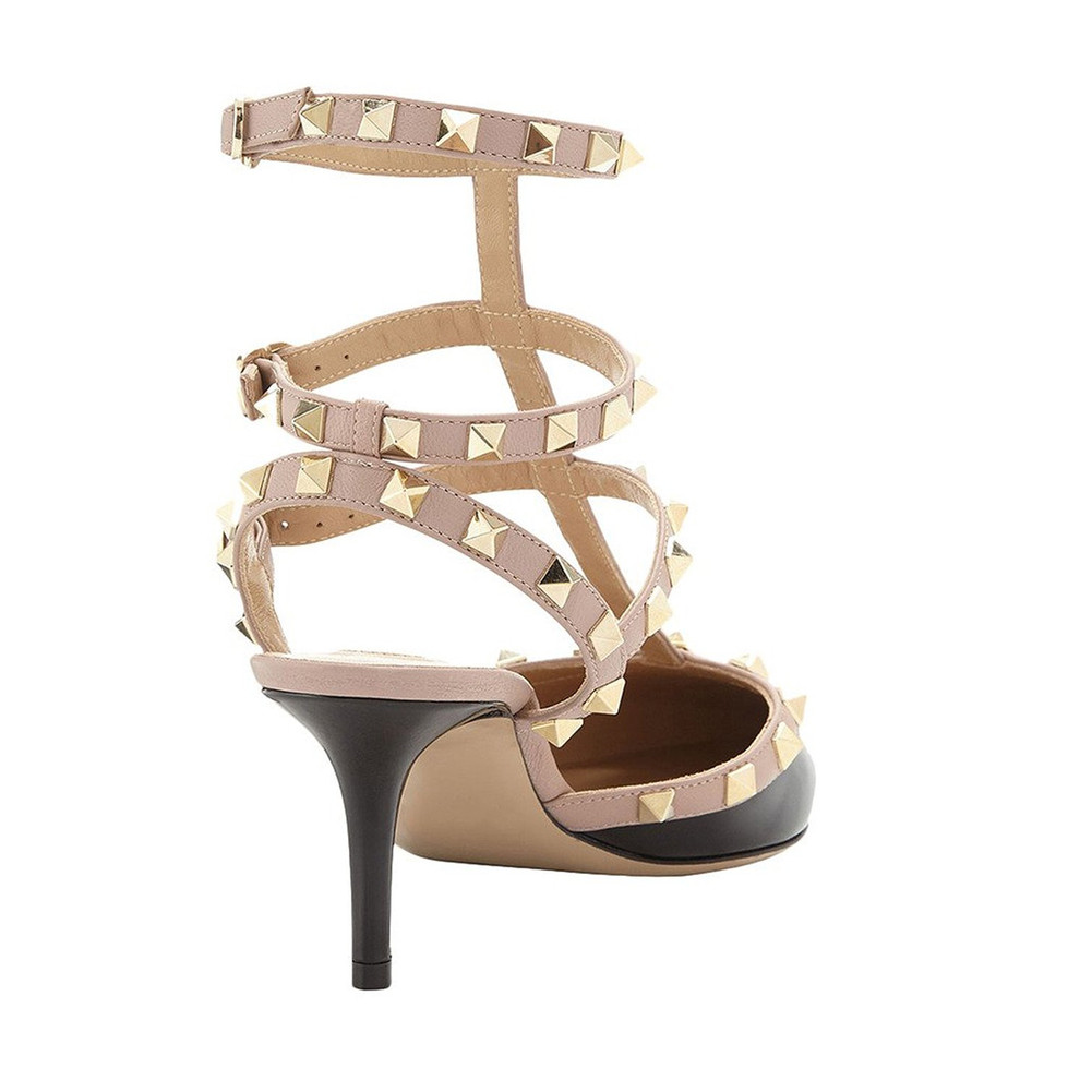 2.56" Women's Low Heels Rivets Sandals Black-vocosishoes