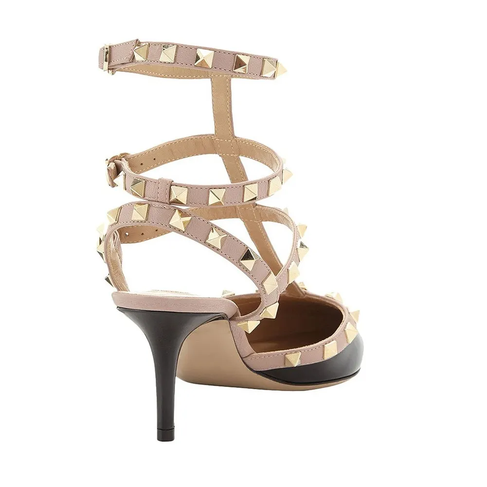 2.56" Women's Low Heels Rivets Sandals Black-vocosishoes