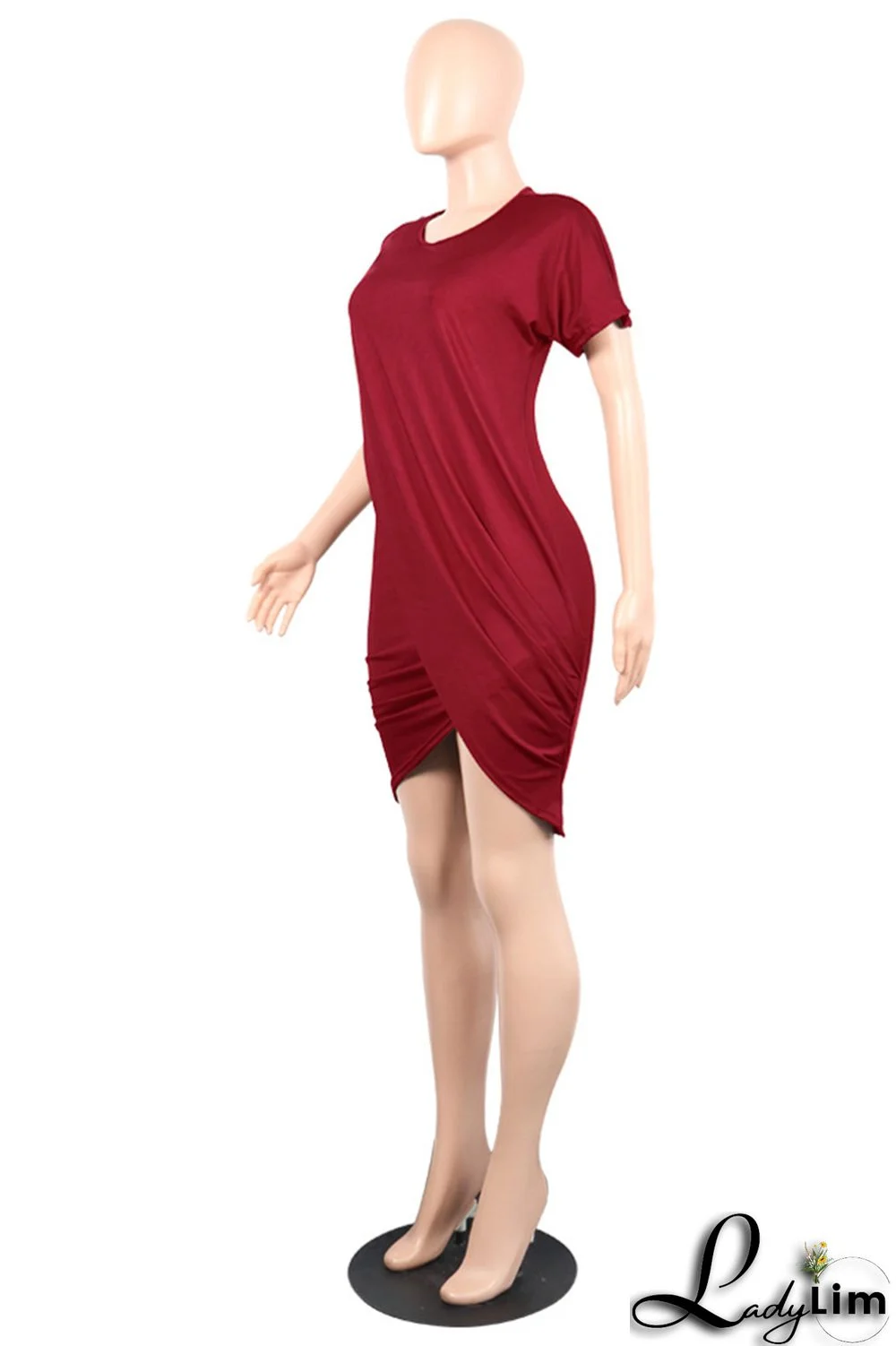 Grey Fashion Casual Solid Split Joint O Neck Short Sleeve Dress