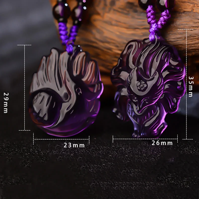 Natural Amethyst White Crystal Citrine Nine Tailed Fox Luck Necklace Pendant