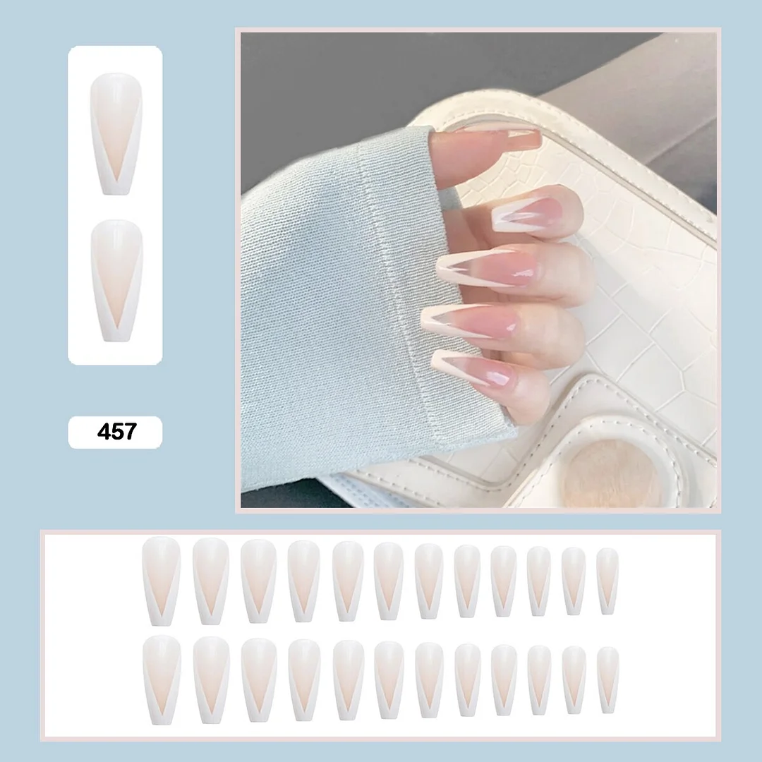 French V Simplicity Elegant Trapezoidal Wearable Fake Nails-Nail Inspo