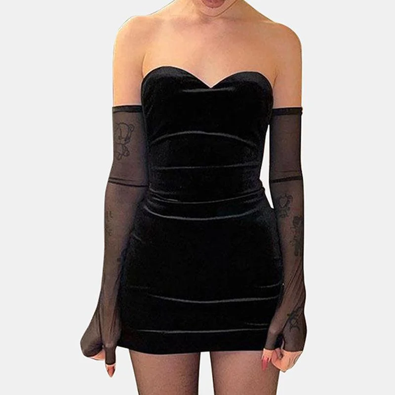 Off Shoulder Mesh Sleeve Sheath Dress