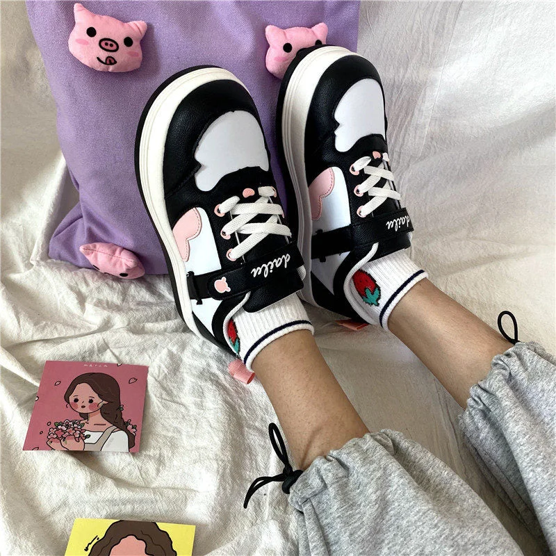 Women Lolita Sneakers Cartoon Patchwork Heart black blue Shoes Brand Breathable Thick Heels Sneakers Casual shoes Platform 2022