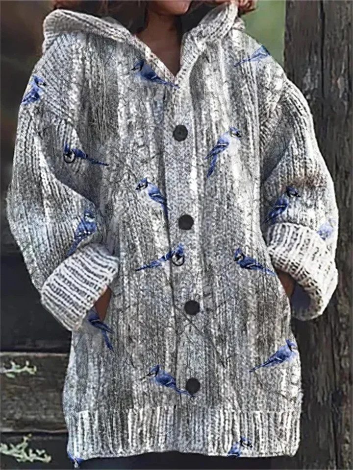 Women's Sweater Women's Printed Floral Cat Casual Jacket