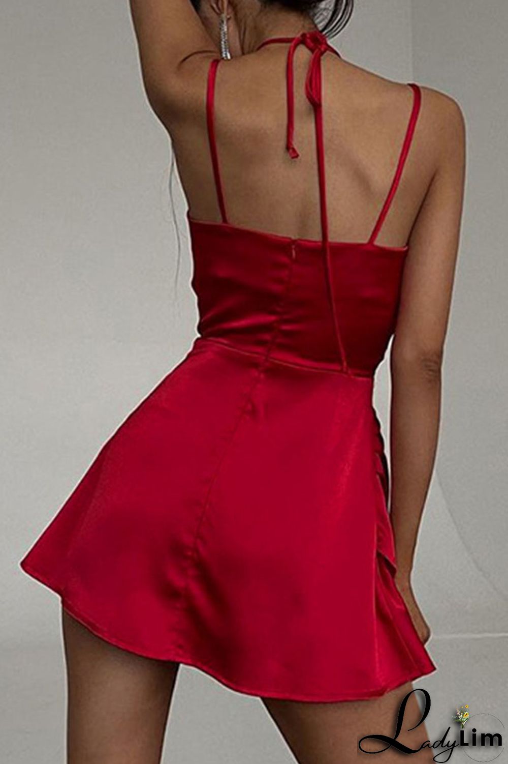 Red Sexy Solid Patchwork Spaghetti Strap A Line Dresses
