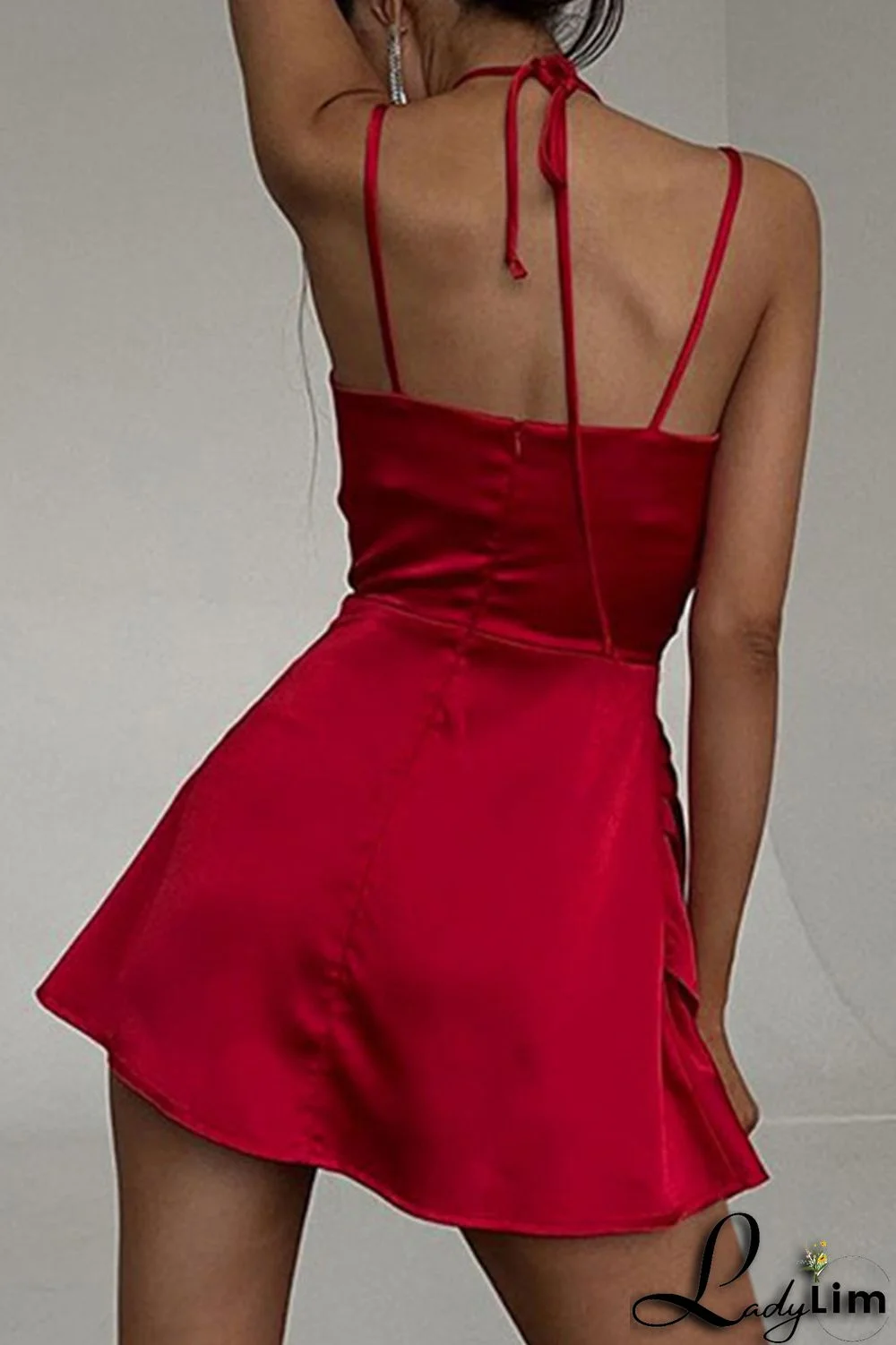Red Sexy Solid Patchwork Spaghetti Strap A Line Dresses