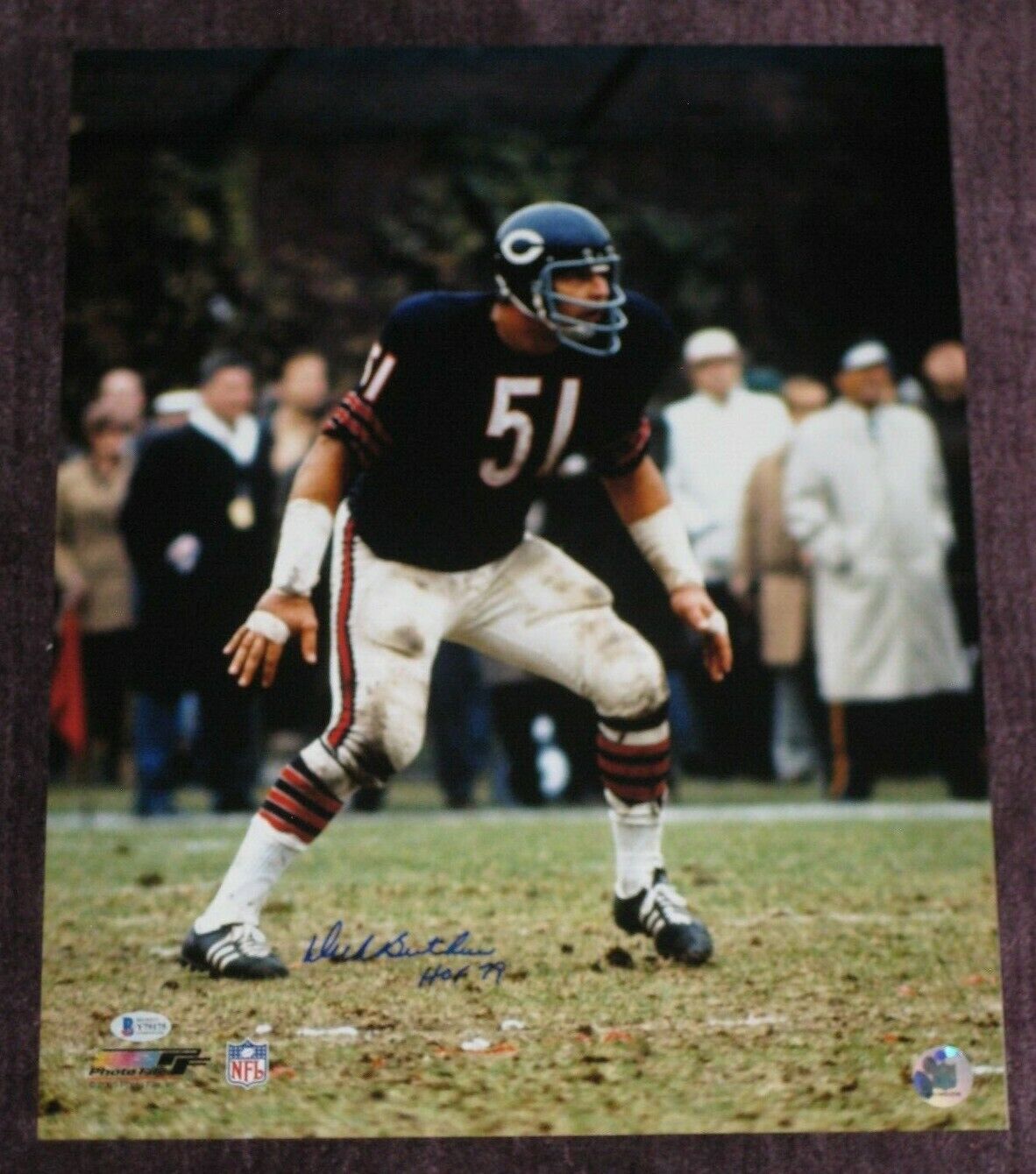 DICK BUTKUS Signed Chicago BEARS 16x20 Photo Poster painting w/ Beckett COA & HOF Inscrip