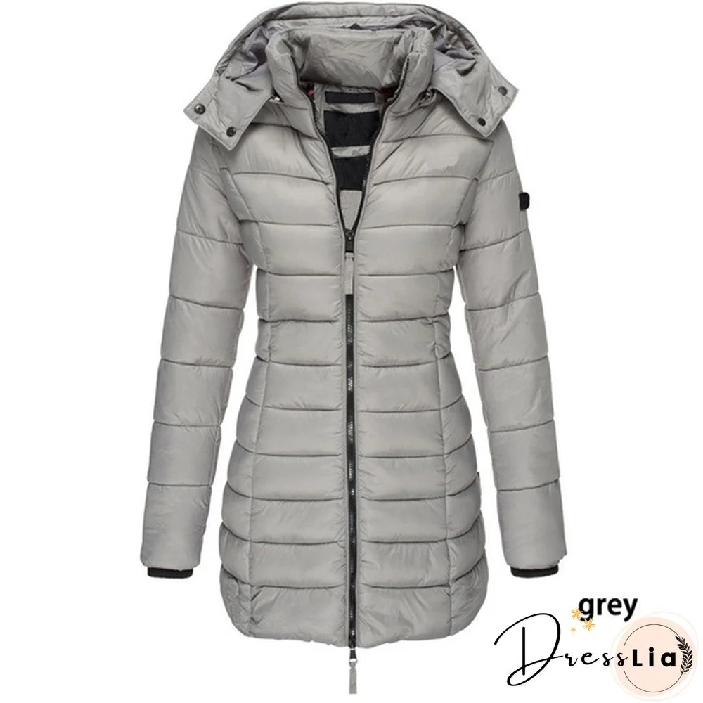 New  Winter Long Down Jacket Women's Thick Warm Hooded Cotton Padded Down Jacket Coat