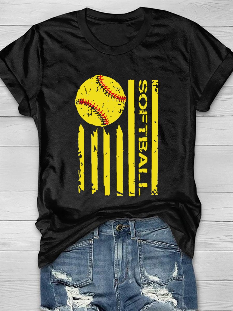 Softball Flag Design Print Short Sleeve T-Shirt