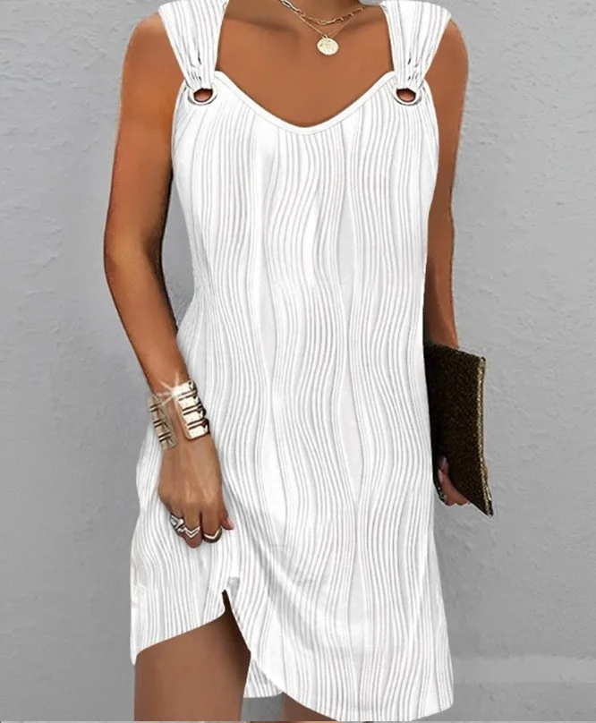 Wongn Wongn New Sleeveless Vest Elastic Solid Color Water Corrugated Jacquard Dress