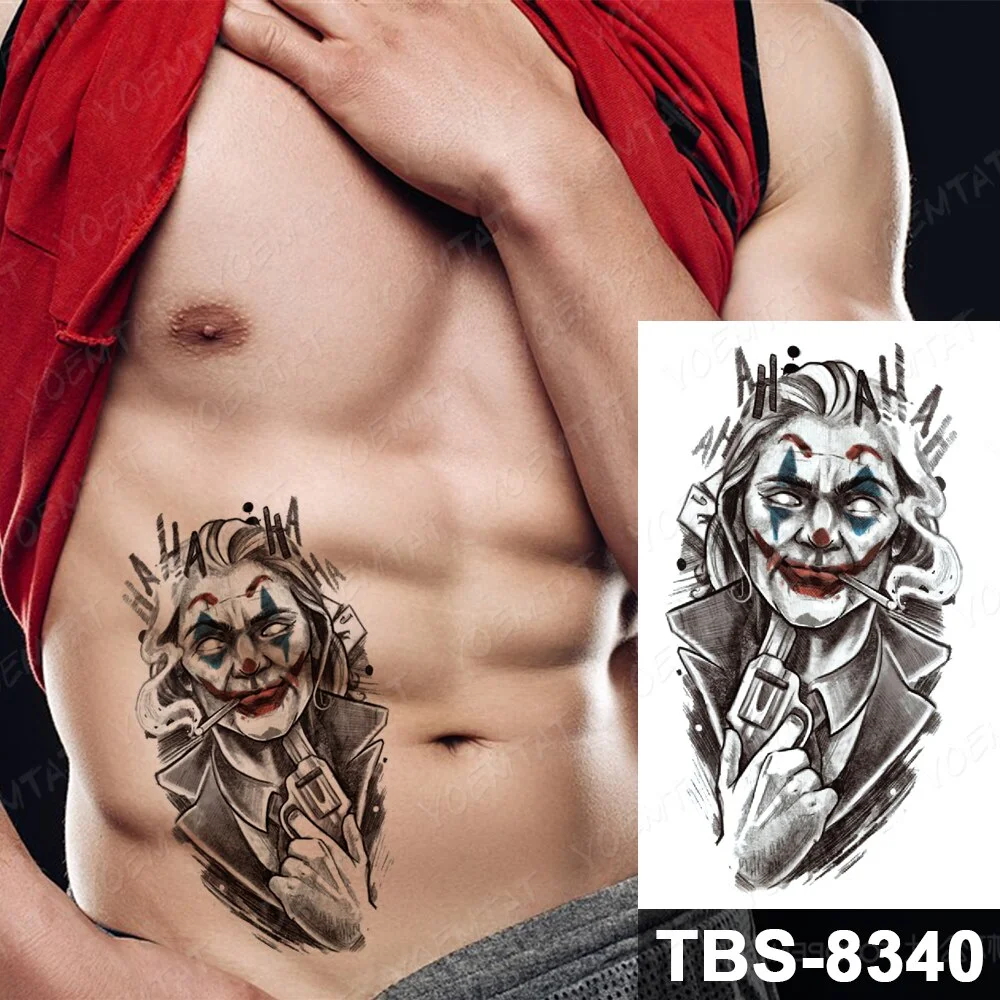 Waterproof Temporary Tattoo Sticker Skull Joker Clown Halloween cosplay Flash Tattoos Body Art Arm Fake Tatoo Men Women