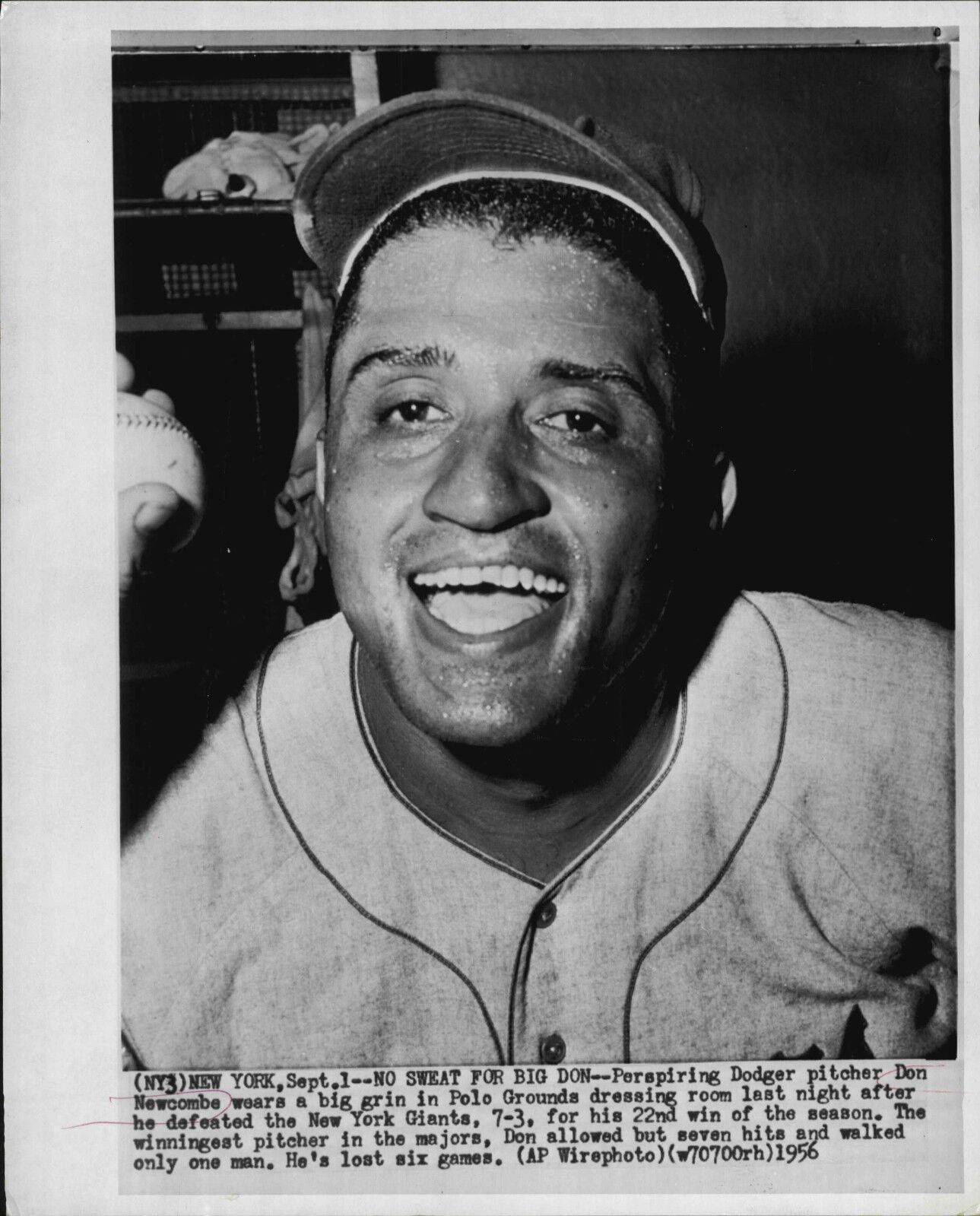 Don Newcombe 22nd WIN of season 1956 Press Photo Poster painting Brooklyn Dodgers