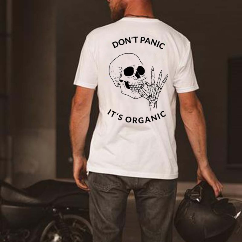 UPRANDY Don't Panic It's Organic Skull Printed Casual Men's T-shirt -  UPRANDY