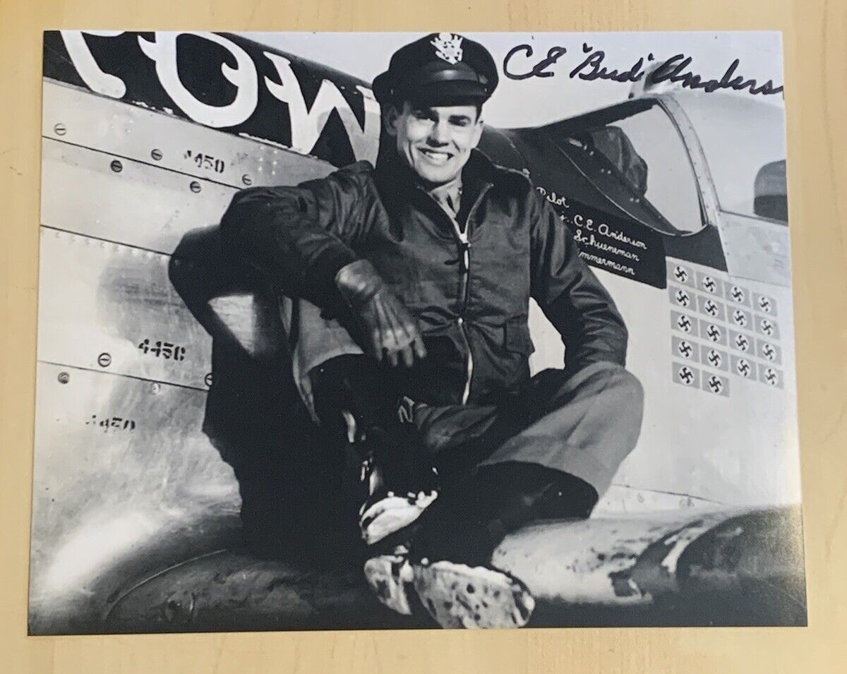 CLARENCE BUD ANDERSON SIGNED 8x10 Photo Poster painting AUTOGRAPH WORLD WAR 2 TRIPLE ACE COA