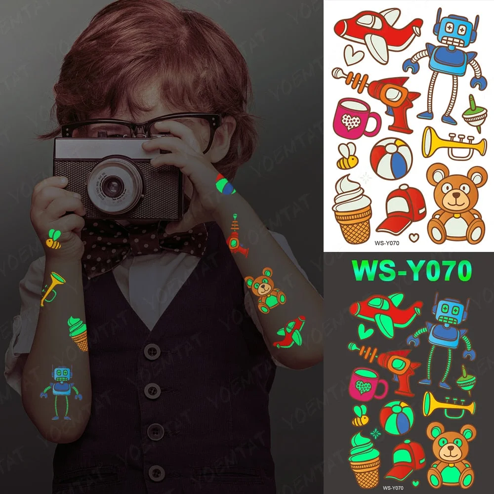 Luminous Glitter Tattoo Stickers Space Universe Children Temporary Waterproof Alien Tatto Body Art Cute Kid Cartoon Fake Tatoo