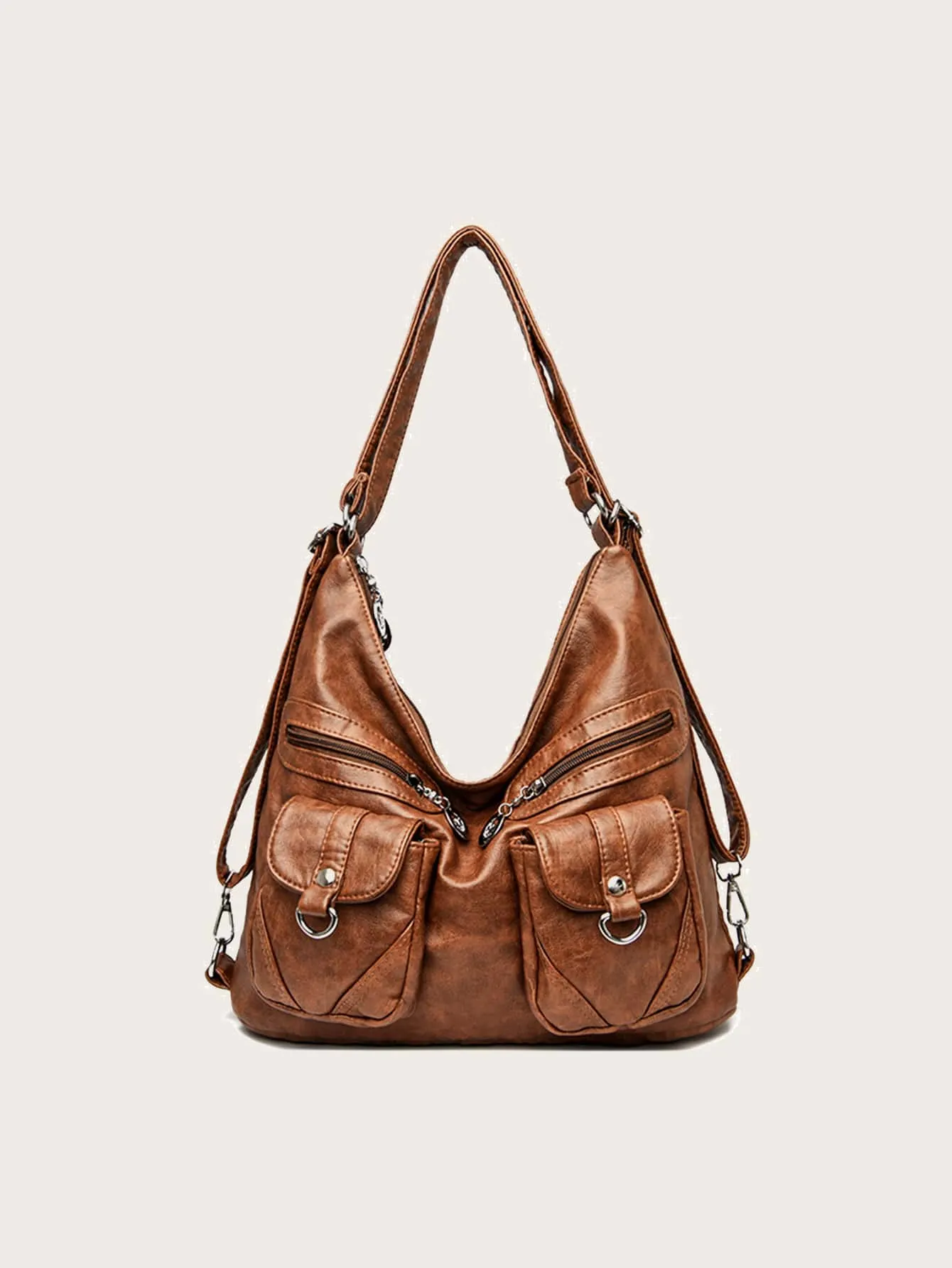 Vintage Design Multi-zip Bucket Bag