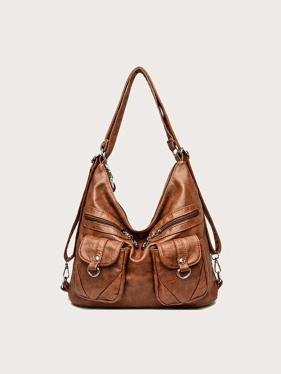 Vintage Design Multi-zip Bucket Bag