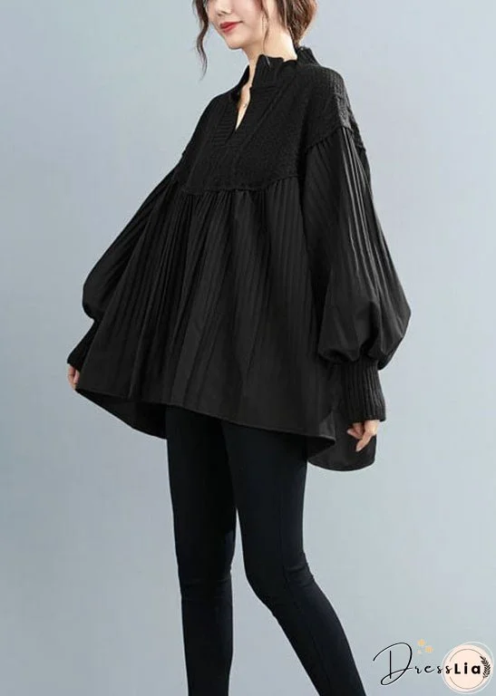 Simple Coffee V Neck Knit Patchwork Top Spring