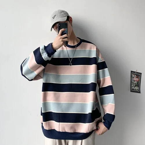 Aonga - Legible Spring Autumn Striped Hoodies Mens Casual Male Streetwear Long Sleeve Pullover Hoodies Men Sweatshirts Oversize