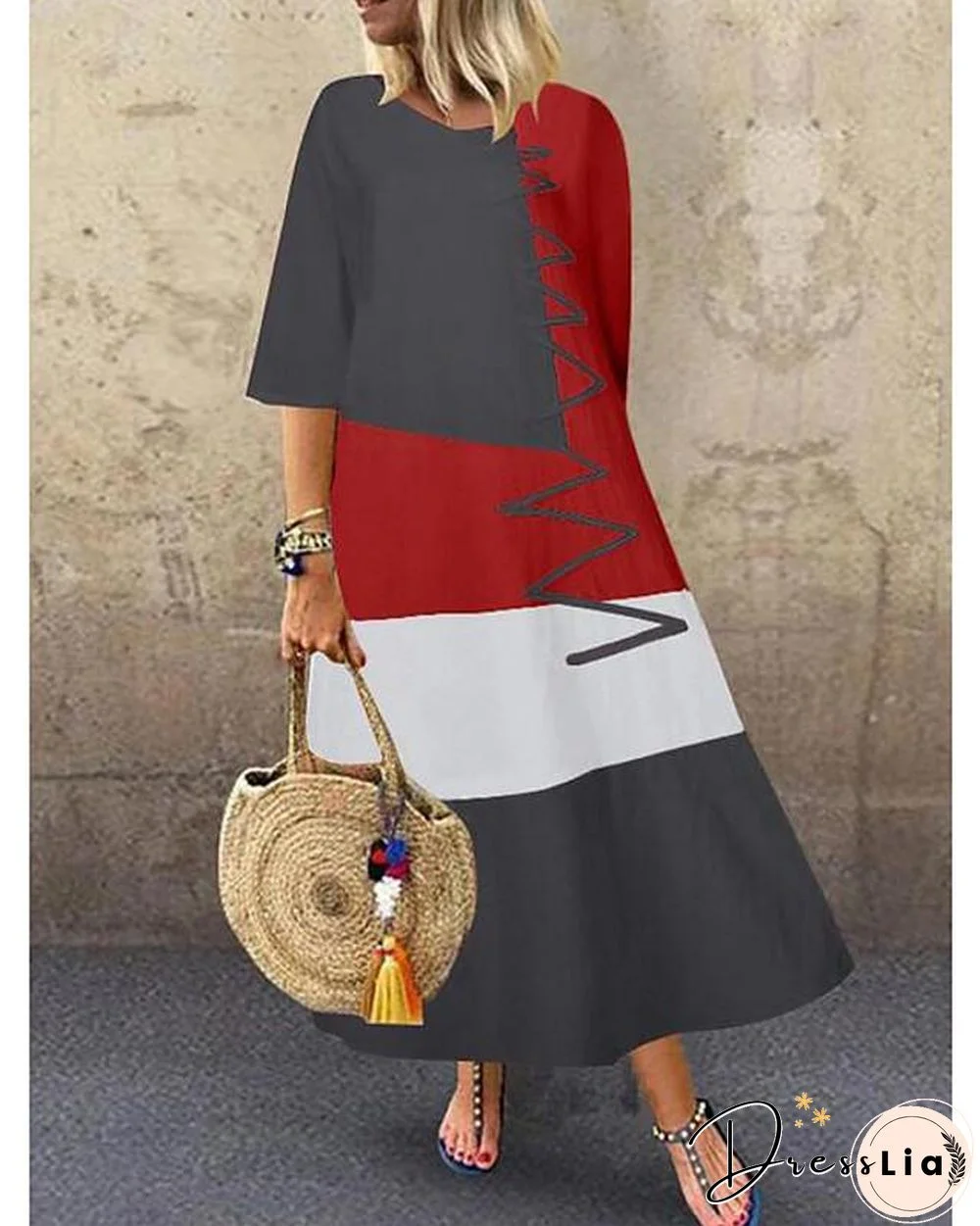 Women's Swing Dress Maxi long Dress Half Sleeve Color Block Patchwork Summer Hot Casual Cotton White Red Khaki Gray M L XL XXL 3XL 4XL 5XL White Dresses