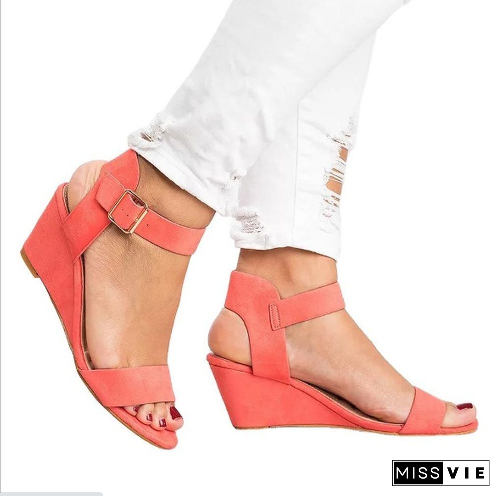 Summer new women's high-heel buckle sandals temperament versatile Size：EU 35-43