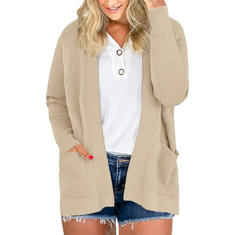 Autumn Winter Women Solid Color Long Sleeve Loose Knitted Sweater Coats