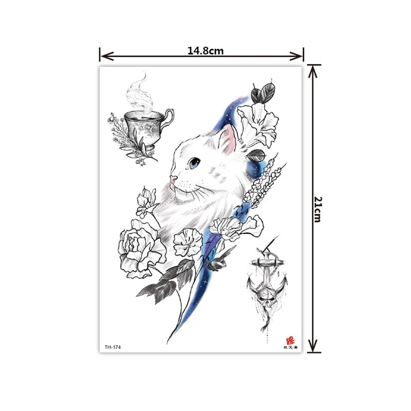 2021 New Plain Flower Arm Tattoo Sticker Flower Waterproof Tattoo Color Animal Tiger Tattoo Sticker