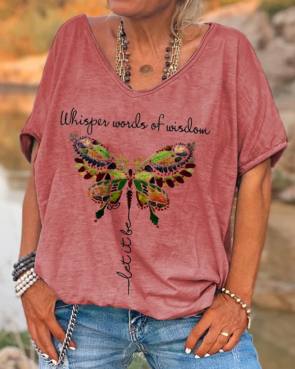 🔥kukelife🔥Whisper Words Of Wisdom Let It Be Butterfly Printed Graphic Tees