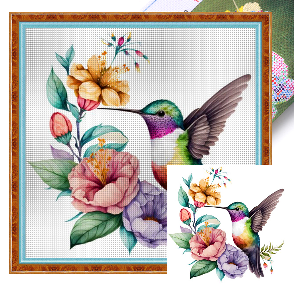 Flowers And Hummingbirds Full 18CT Pre-stamped Canvas(20*20cm) Cross Stitch