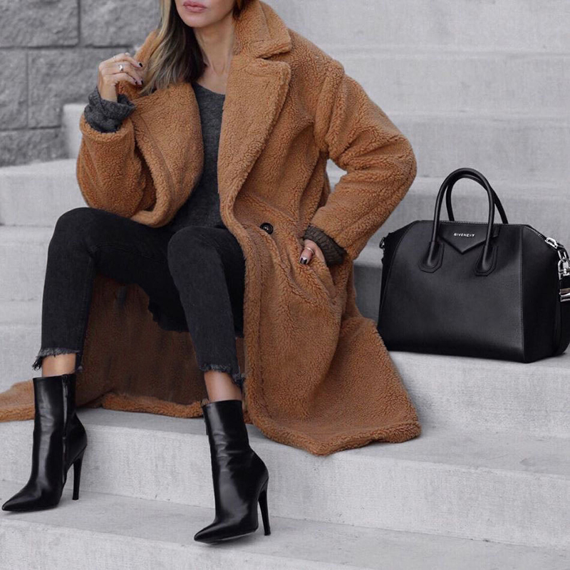 Casual Lapel Plush Long Coat wearshes