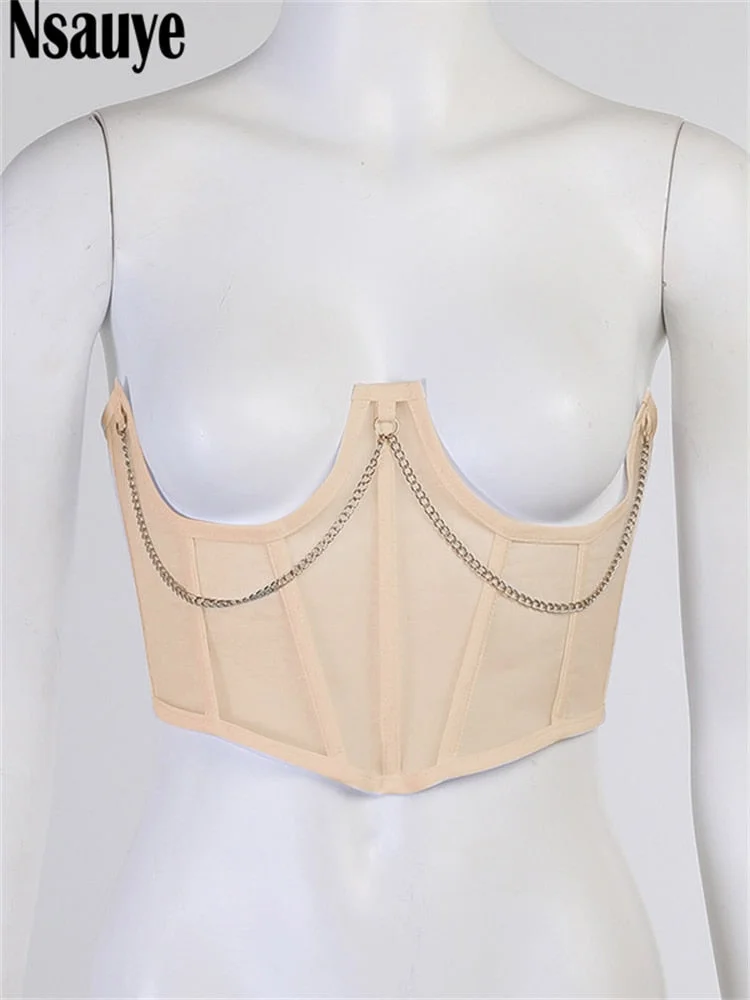 Nsauye Female Crop Top Sexy Off Shoulder See Through Summer 2022 Sleeveless Tube Y2K Corset Tops Women Party Club Tank Top