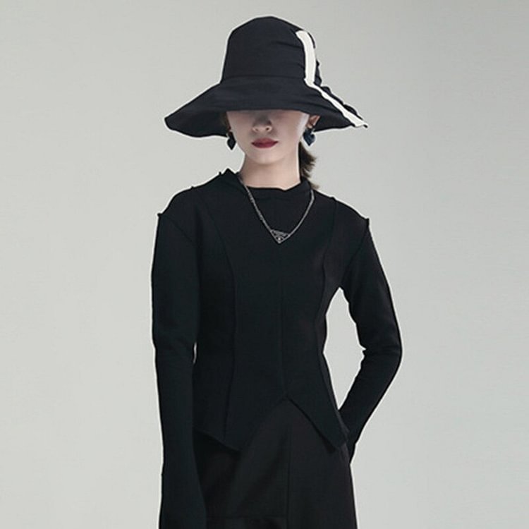 Unique Solid Color Patchwork Irregular Hem Long Sleeve T-shirt