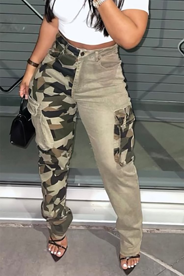 Xpluswear Plus Size Daily Camouflage Stitching Cargo Pants [Pre-Order]