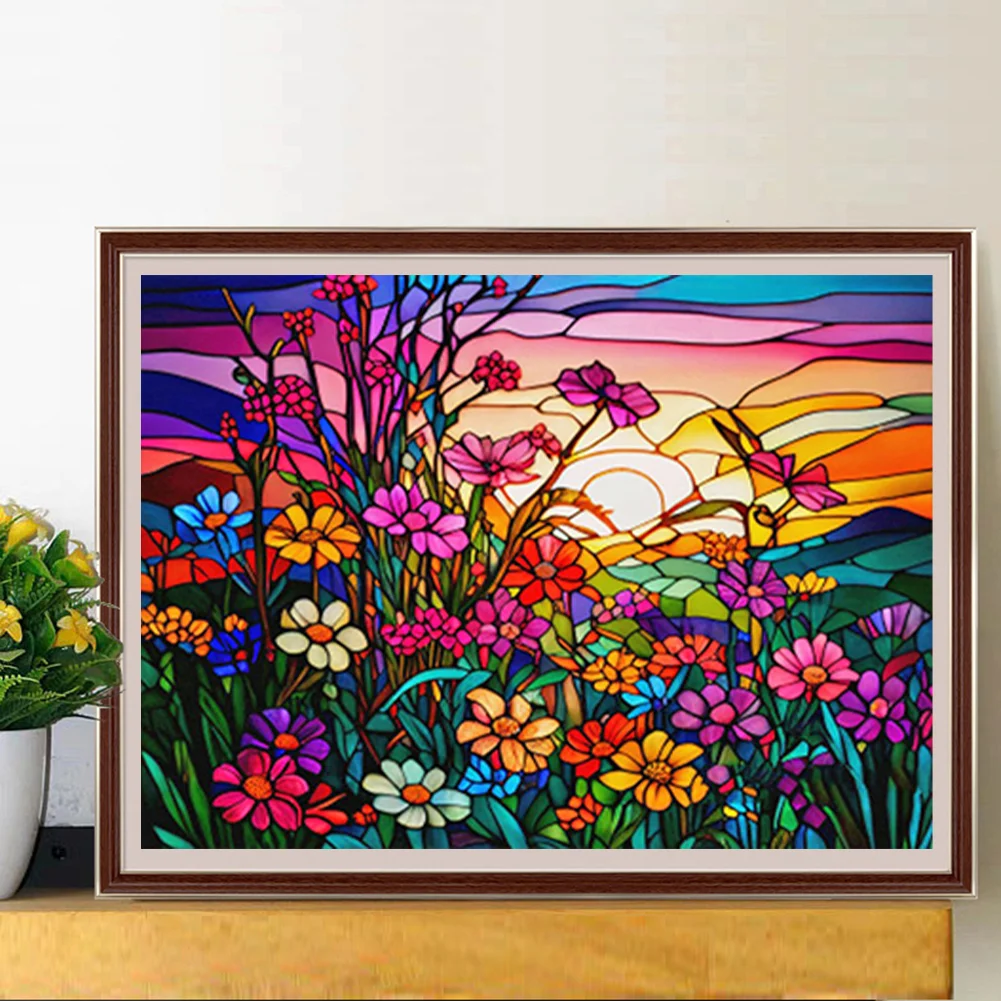 Diamond Painting - Full Round Drill - Stained Glass Flower(40*30cm)