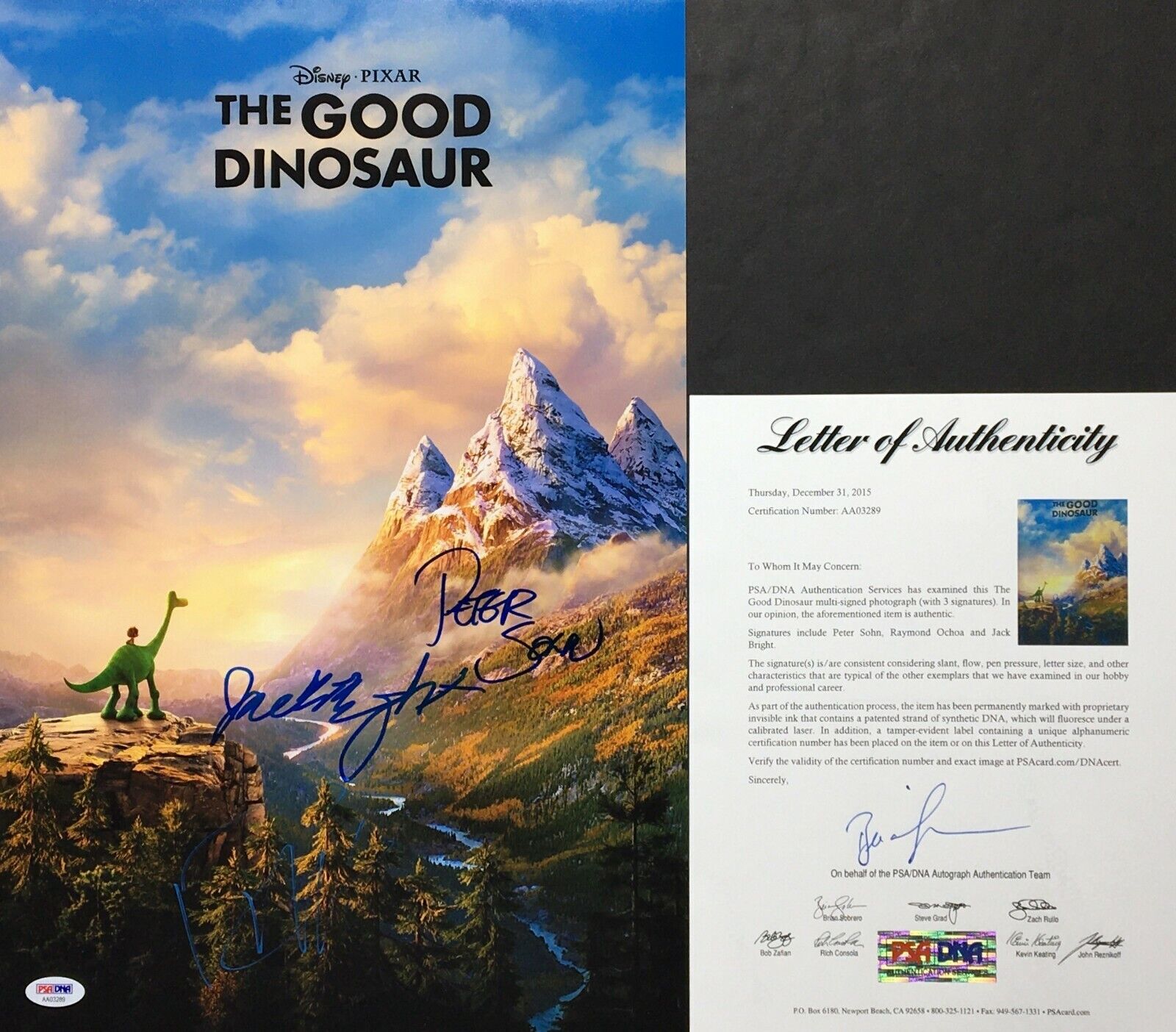 Peter Sohn Raymond Ochoa Jack Bright Signed 'The Good Dinosaur' 12x18 Photo Poster painting PSA