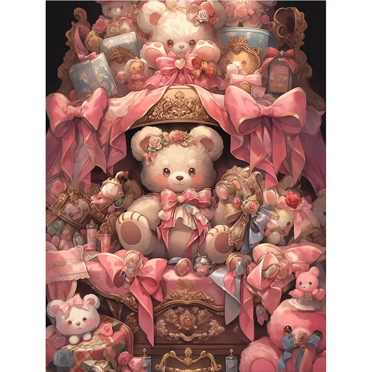 Cartoon Pink Bear 11CT/16CT Stamped Cross Stitch 50*60CM