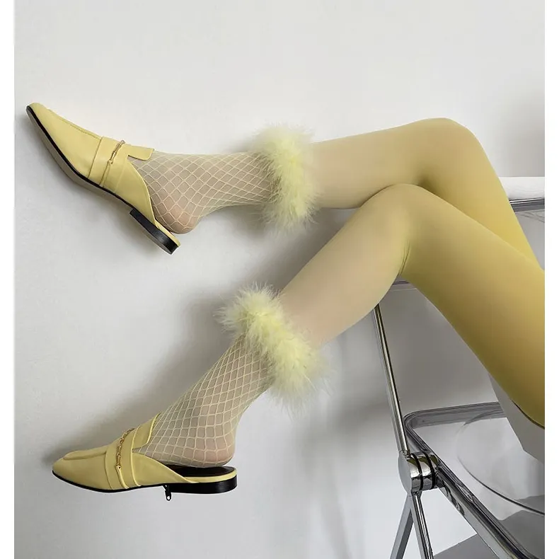 Trendy Feather Fishnet Socks Hollow Out Color Mid-Tube Socks-vocosishoes