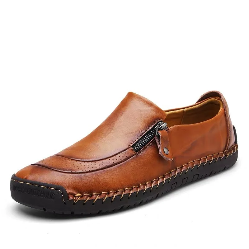 Men Hand Stitching Zipper Slip-ons Leather Shoes-madzarato