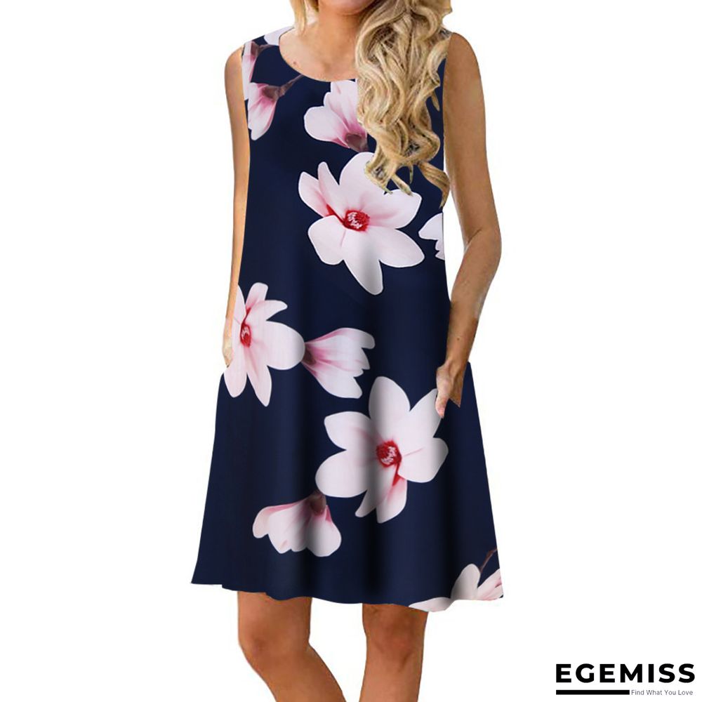 Dress Floral Print Sleeveless Round Neck Loose Dress for Women | EGEMISS