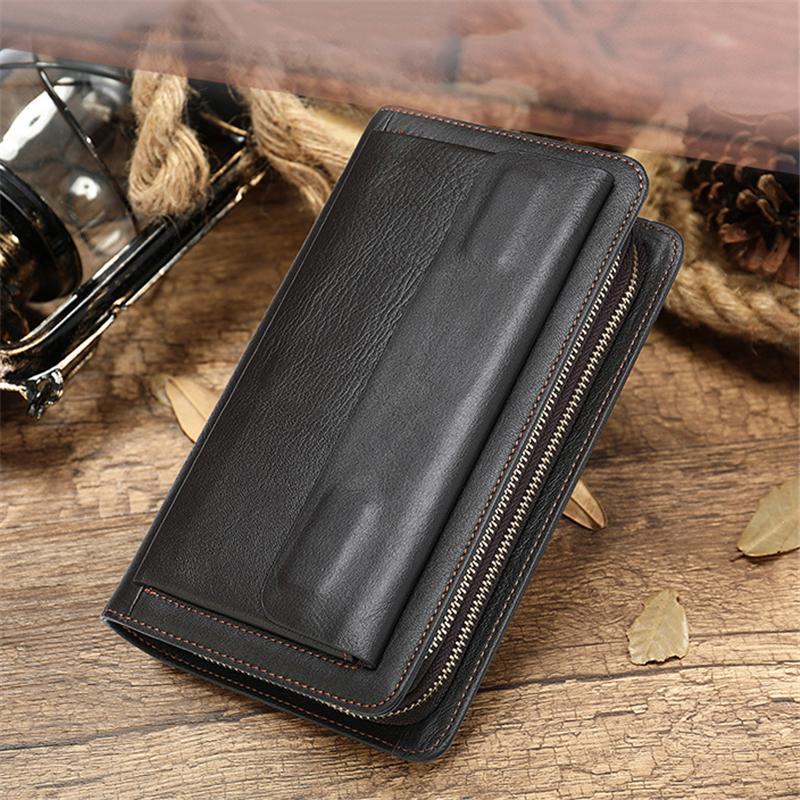 Card Holder Contrast Color Soft Leather Currency Pocket Zipper Closure Wallet