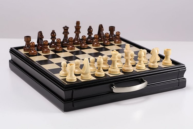 15" Wooden Chess and Checkers Set - Black